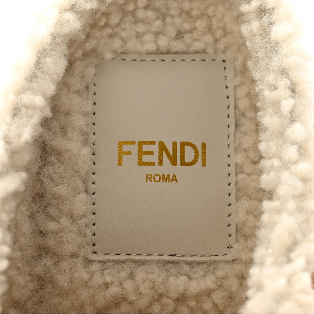 Fendi Tan Suede Shearling-Lined Mules with Gold Buckle - Picture 9 of 10